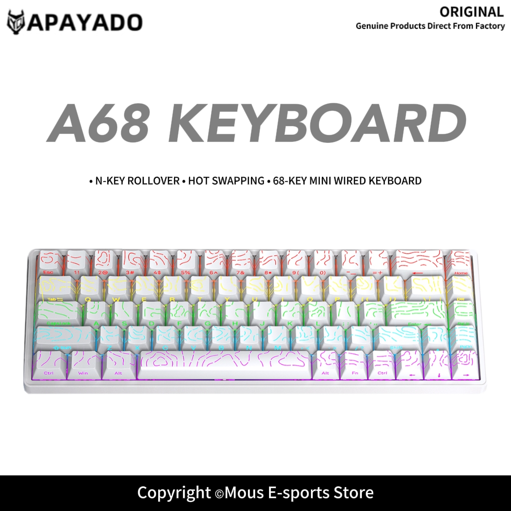 Keyboard Gaming Blue Switch - Teclado Mecânico APAYADO A68 com Fio,